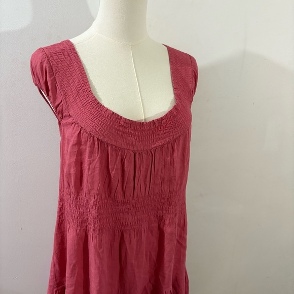 Theory Coral Pink Linen Blend Haldena Crunch Midi Dress Sz 4 Preppy Peasant - Picture 6 of 10